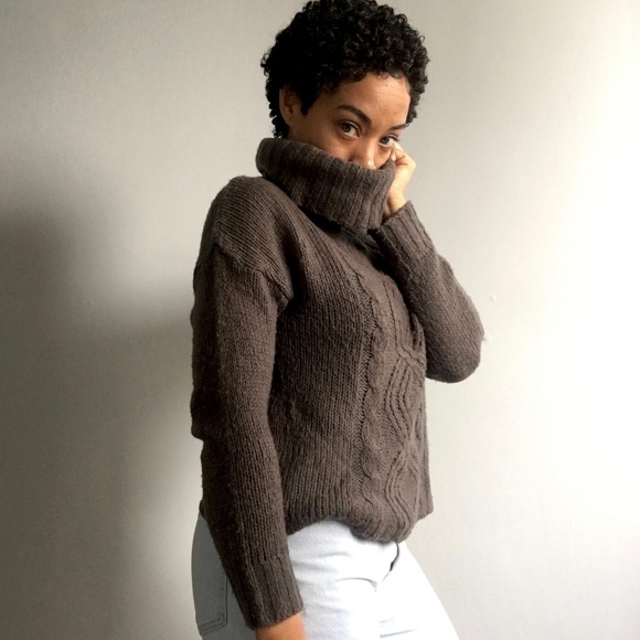 Charlotte Russe Sweaters - Dark Grey Cowl Neck Chunky Knit Sweater